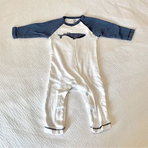 Touched By Nature Baby Boy Blue Whale Coverall, 100% Organic Cotton, Size 3-6M